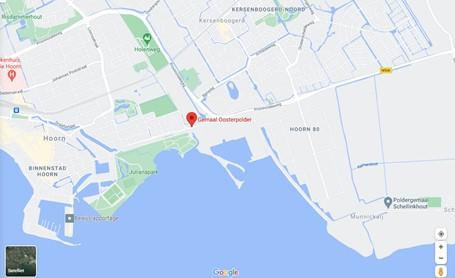 Kaartje met daarop de locatie van gemaal Oosterpolder bij Hoorn