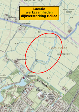 Foto van kaartje met daarop de locatie van de verbetering boezemkade Egmond-Heiloo