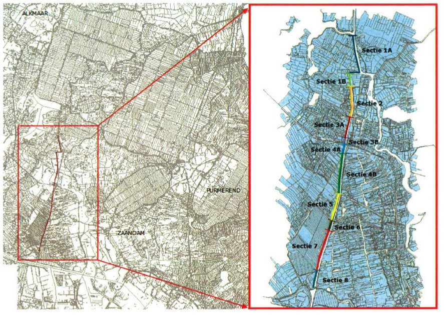 Kaart met secties Nauernasche Vaart West